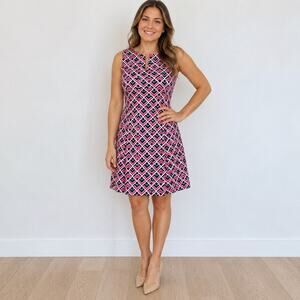 Gap Marcy Dobby Geometric A-Line Sheath Dress 10P Pink Navy